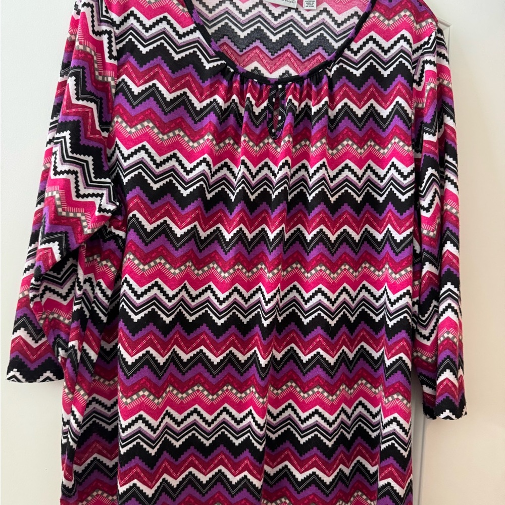 3/$10 Plus Size Patterned Women's Top - Pink and Black